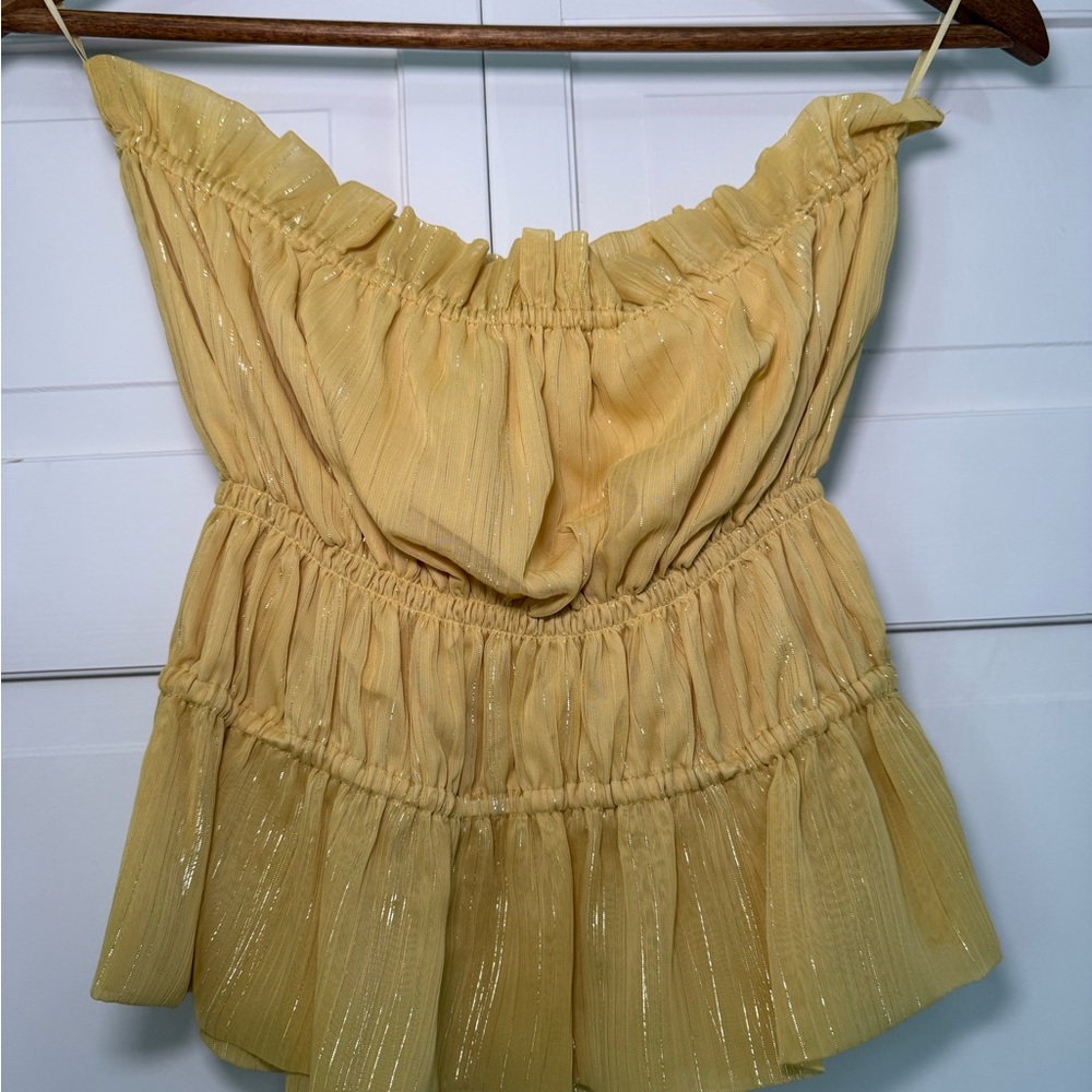 Wayf Yellow Strapless Ruffled Top - Picture 3 of 3